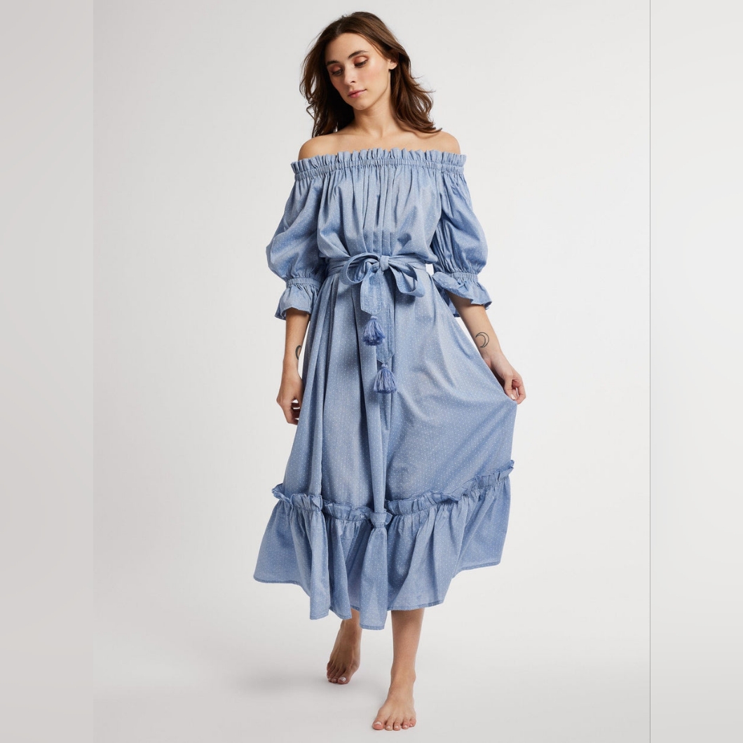 Mille Paloma Dress In Chambray Polka Dot